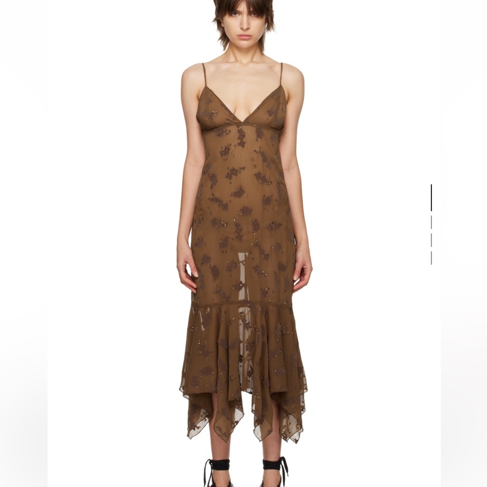 Anna Sui Brown Sheer Floral Dress